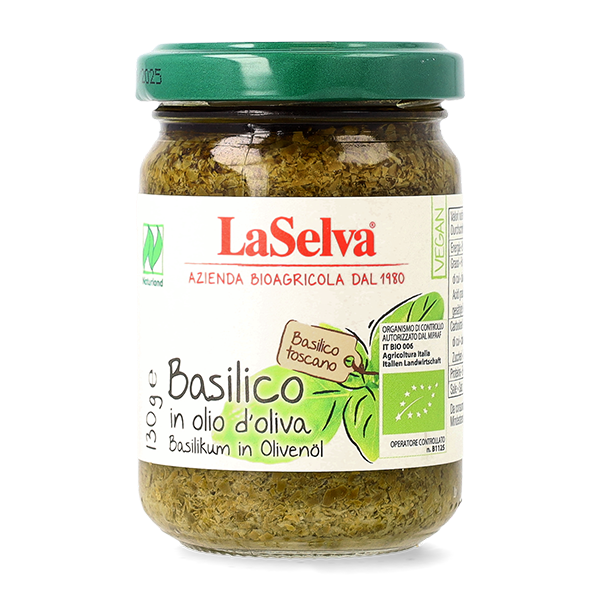 Basilico in olio d'oliva bio 130g 1 basilico in olio d'oliva bio 130g